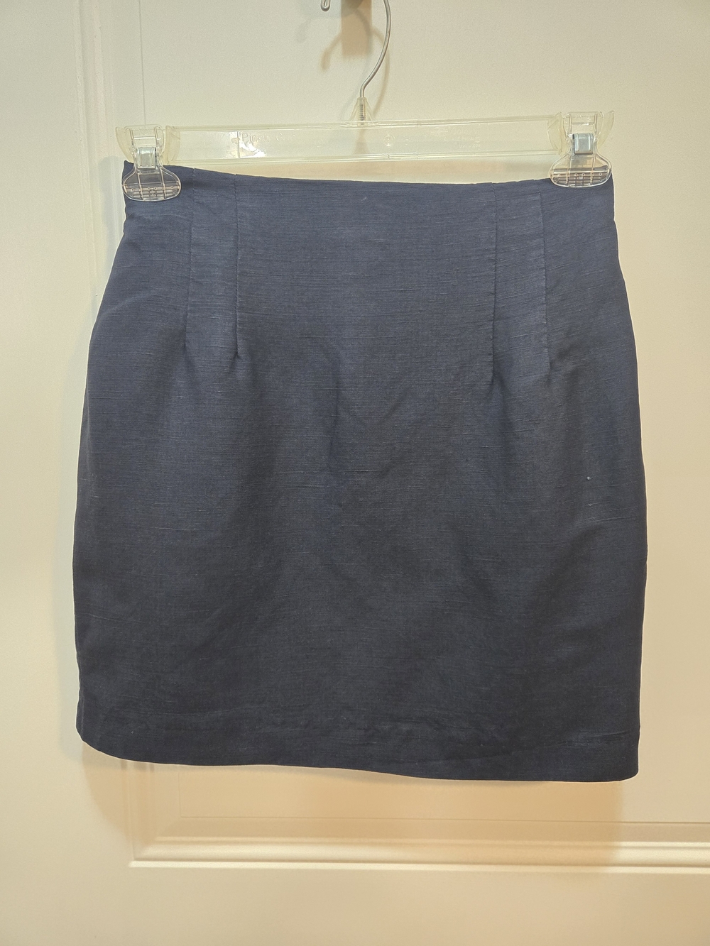Giorgio Sant' Angelo Navy Solid Linen Rayon Pleated Straight Pencil Skirt Zip S